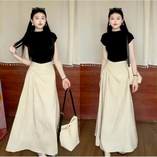 [Hàng Shop]: Set Áo Zip Đen Mix Chân Váy Đũi Xoắn Eo Dáng Dài Hàng 2 Lớp Du Lịch ,Đi Chơi Hè Kèm Ảnh Thật [SV90] Lollaye
