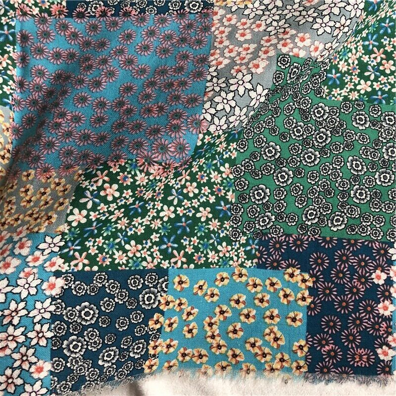 Vải Lanh Cotton Chắp Vá In Vải Hồng Xanh Nâu Nhỏ Hoa Vải Cho DIY May Đầm Quần Áo Khăn Trải Bàn Rèm 50X150cm