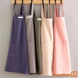 Tạp dề nghệ thuật dành cho nữ Tạp dề vẽ tranh vải lanh thoáng khí tối giản có túi
