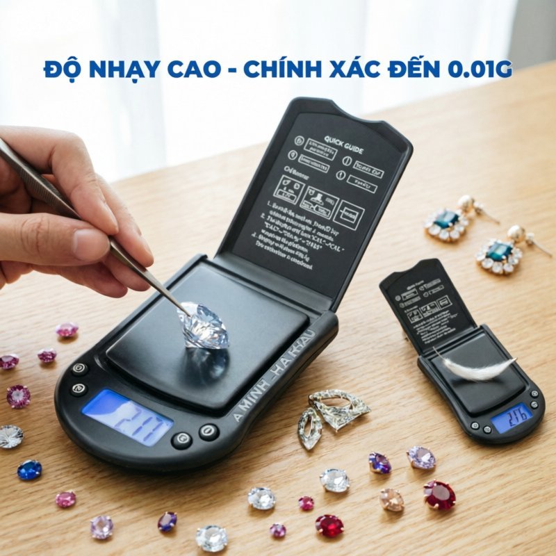 Cân điện tử mini độ chính xác 0.01g chịu tải 200g nhỏ gọn chống va đập tự tắt cân vàng bạc dược liệu