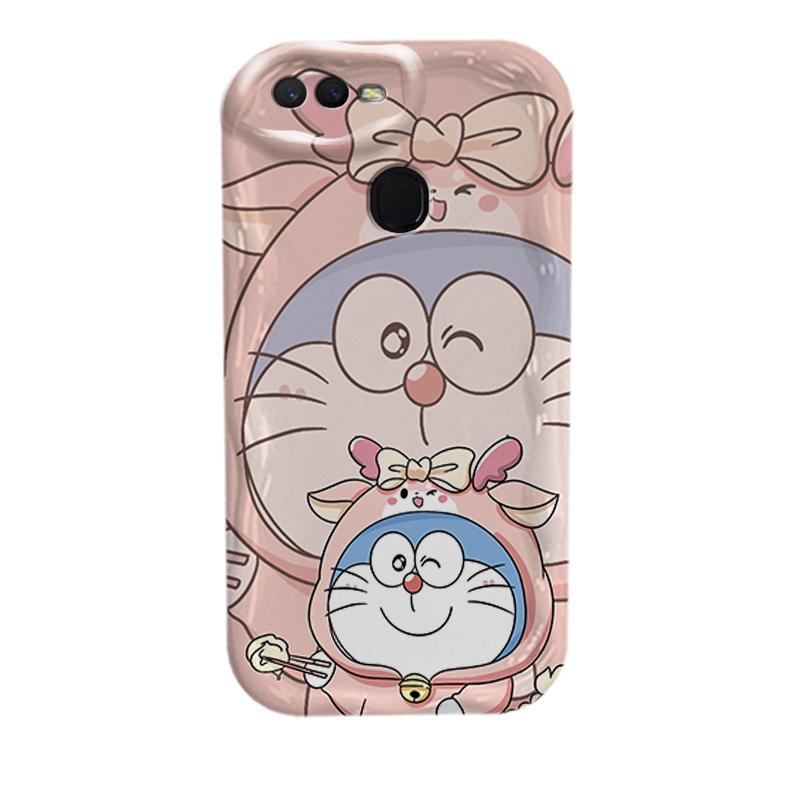 Vỏ Silicon Hoạt Hình Cho OPPO A5S A7 A12 F9 F9 Pro Phụ Kiện 3D Vỏ Điện Thoại Mềm Cặp Đôi Doremon Chống Sốc Mặt Sau