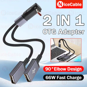 2 TRONG 1 USB / Type C Adapter 3D Khuỷu Tay Thiết Kế Nylon Braid Spliiter Cable 66W Cáp Chuyển Đổi Sạc Nhanh Cho Tai Nghe / Chuột / Bàn Phím
