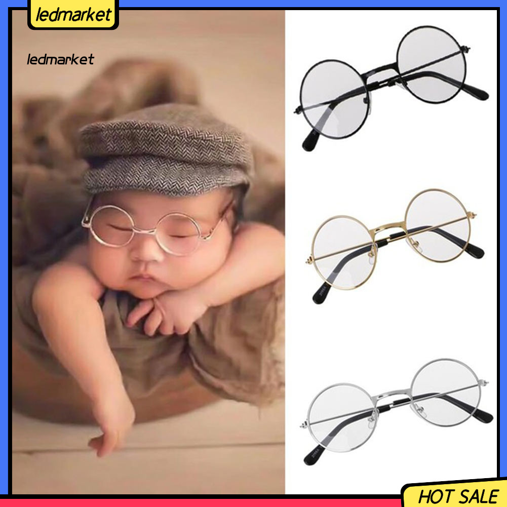 (Ledmarket) Phong Cách Retro Tròn Cho Bé Sơ Sinh Khung Kính Mắt Trẻ Em Kính Mắt Chụp Ảnh Chống Đỡ