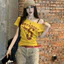 Áo đeo vai VVDZA, Tay ngắn in chữ Y2k, Cổ xiên thời trang Body Crop Top Phong cách cổ điển