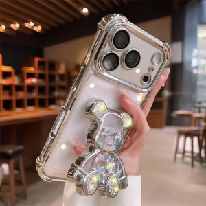 Flash Kim Cương Cát Gấu Giá Đỡ Ốp Lưng Điện Thoại iphone 17 Pro Max 16 11 12 13 14 15 Pro Max 16 plus Vỏ Có Camera Bảo Vệ Toàn Diện Vỏ Chống Sốc Vỏ Cứng Bảo Vệ Điện Thoại
