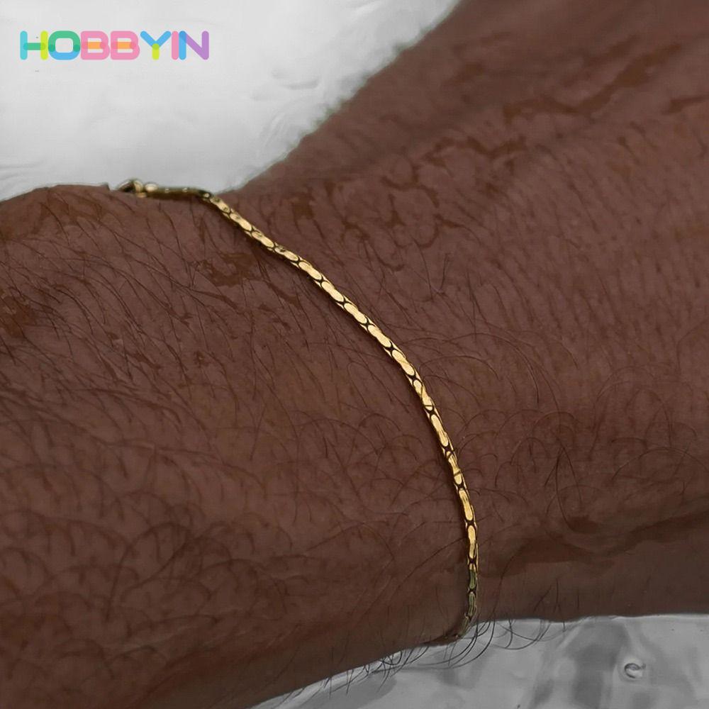Vòng tay HOBBYIN màu vàng bạc từ thép không gỉ, thiết kế tối giản, phù hợp cho nam và nữ