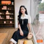Đầm thiết kế BEMINE cổ sơ mi dáng chữ A phối xô ren đục lỗ phù hợp đi làm, đi chơi-B489