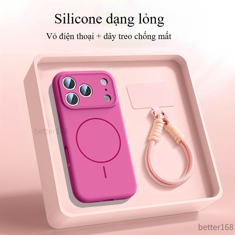 Ốp Lưng Silicone Lỏng Lỗ Cắt Chính Xác Có Dây đeo Phù Hợp Cho IPhone 17 16 15 14 13 12 Pro Max Vỏ Mềm Chống Sốc