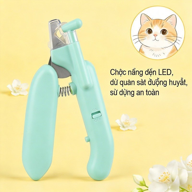 Kìm cắt móng thú cưng đèn LED soi mạch máu khóa an toàn cắt mài 2 trong 1 phù hợp chó mèo mọi giống