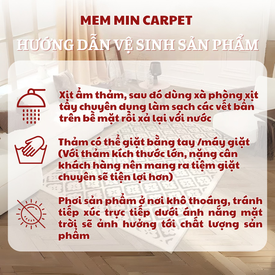 Thảm Nỉ Dạ Lì 1m6x2m3, 2mx3m Trải Sàn Phòng Khách, Thảm Cao Cấp Decor Phòng Siêu Đẹp - Memmincarpet - THB15