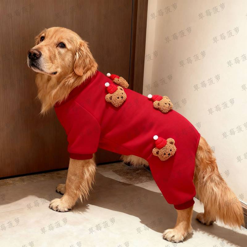 【Ready Stock】 Dog Clothes Autumn and Winter New Year Red Three-Dimensional Bear Four-Legged Pet Clothing Large Dog Golden Retriever Samoyed Super Expensive Labrador c8w4