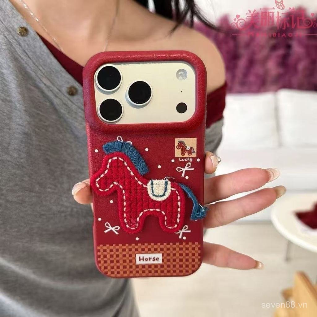 Ốp Điện Thoại Thích Hợp Cho iPhone 7 8 X XS XR XSMAX 11 12 13 14 15 16 17 Pro max Plus Air Năm Mới Pony Thêu Miếng Dán Chống Sốc Vỏ Bảo Vệ Chống Sốc Bao Gồm Tất Cả EPSO