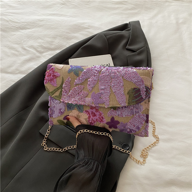 Túi đeo vai nữ trang trí hoa nhẹ nhàng sequin phong cách Trung Quốc mới