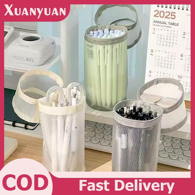 XUAN Lưới Kép Cọ Trang Điểm Túi Bảo Quản Bàn Chải Di Động Hộp Đựng Bàn Chải Dung Tích Lớn Đơn Giản Giá Đỡ Xô Du Lịch Túi Đứng VN