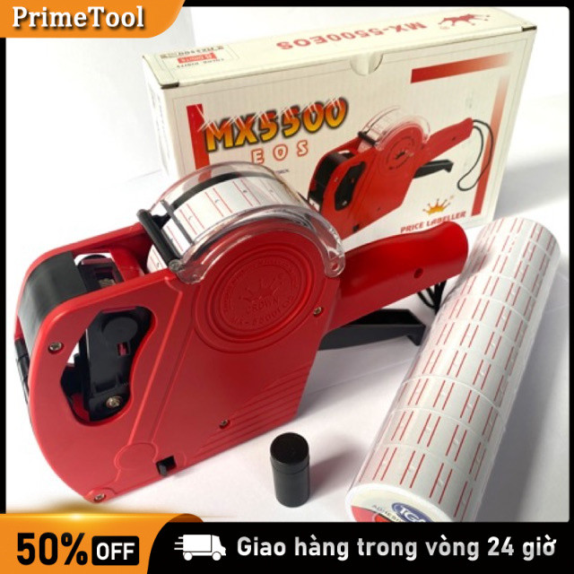 Bộ dụng cụ bấm giá đầy đủ (máy, 200 tem, 2 mực), Máy Bắn/Bấm Giá Tiền, Có Ký Hiệu VND, Núm Xoay Nhẹ, Tem (200 tem)