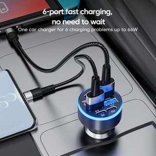 Elough 100W 6 Cổng Sạc Xe Hơi Sạc Nhanh Sạc Điện Thoại USB Loại C Màn Hình Hiển Thị Kỹ Thuật Số Sạc Adapter