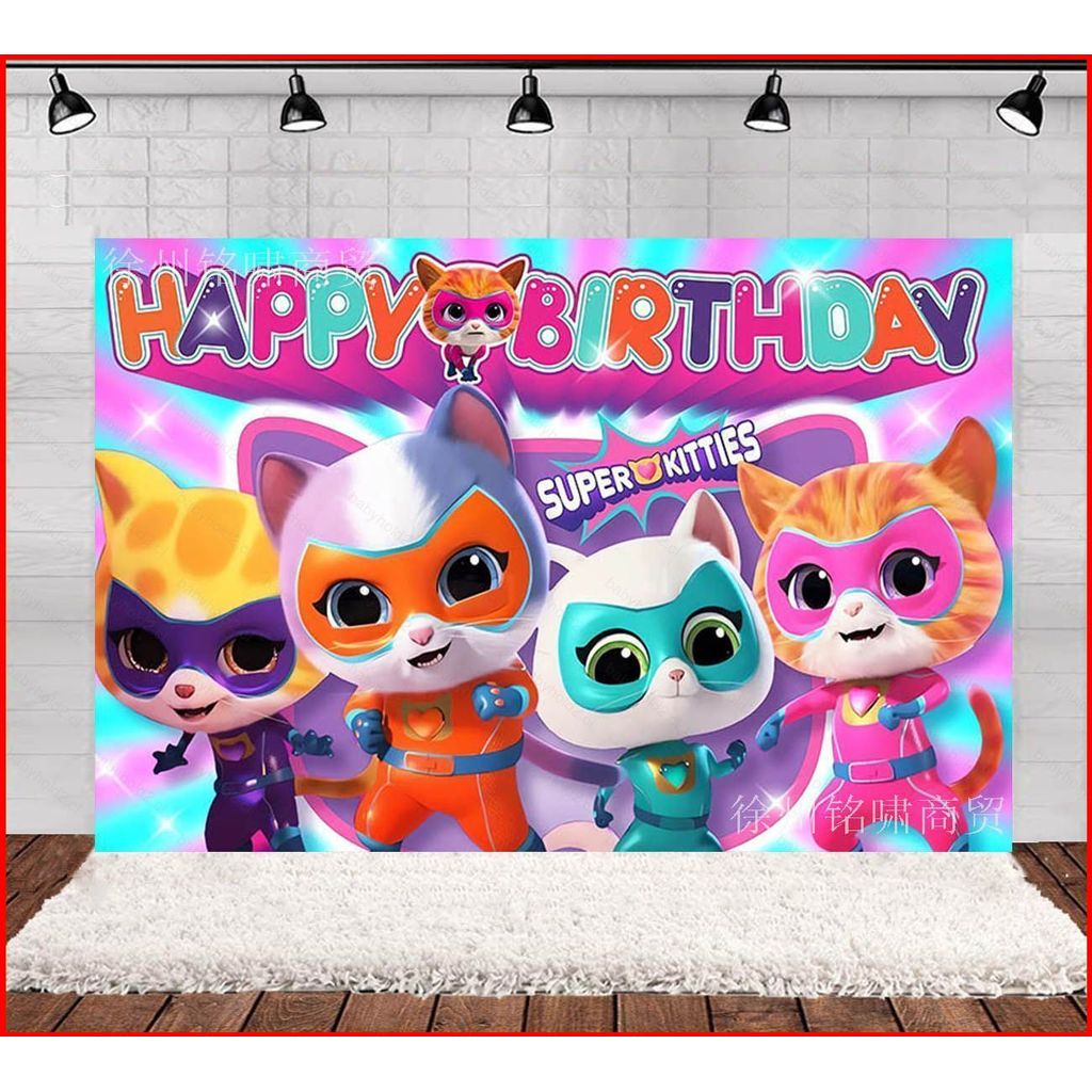 BH2 Super Kitties Chủ đề sinh nhật phông nền biểu ngữ trang trí tiệc ảnh chụp ảnh nền vải HB2
