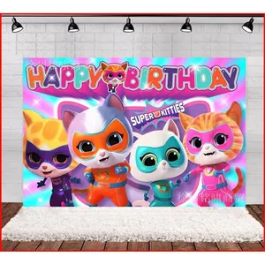 BH2 Super Kitties Chủ đề sinh nhật phông nền biểu ngữ trang trí tiệc ảnh chụp ảnh nền vải HB2