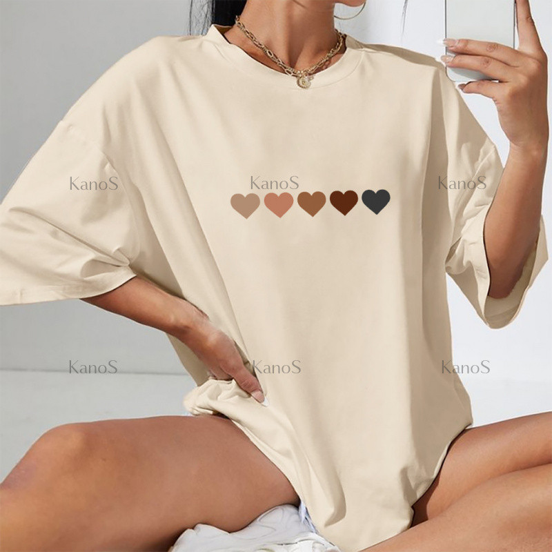 Kanos_shop |  áo thun nữ form rộng,Thời trang thu đông heart print 100% cotton áo sơ mi tay ngắn