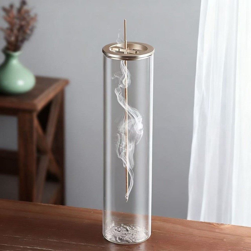 Giá đỡ nhang HARRIETT, Đầu đốt hương thủy tinh hình trụ phong cách Zen, Thiền thu tro trong suốt tối giản hiện đại