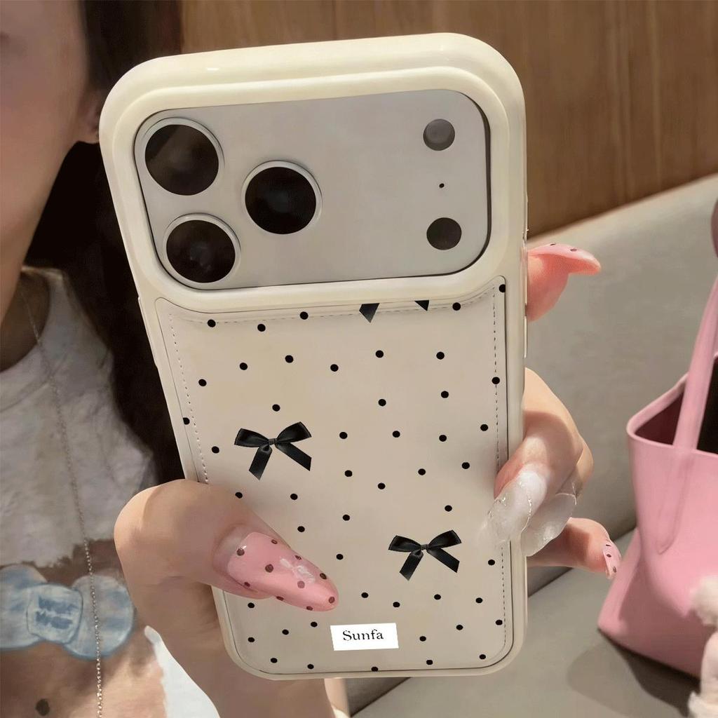 Mẫu nơ đen tối giản phù hợp với vỏ bánh mì lỗ lớn 17PRO/16/15P, 14/13pro/12 chống rơi, 17/11