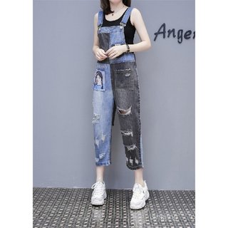 Quần Yếm Denim Rách Dáng Rộng Style Hàn Quốc Cho Nữ