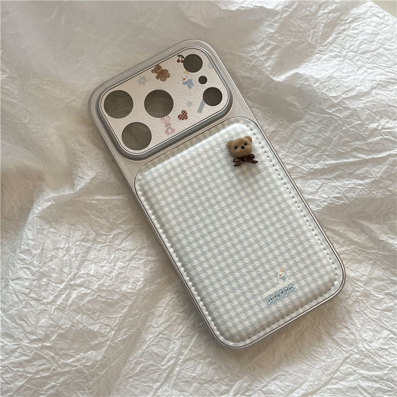 Ốp điện thoại TPU + PU họa tiết gấu kẻ sọc cho iPhone 17 Pro max 16 Pro