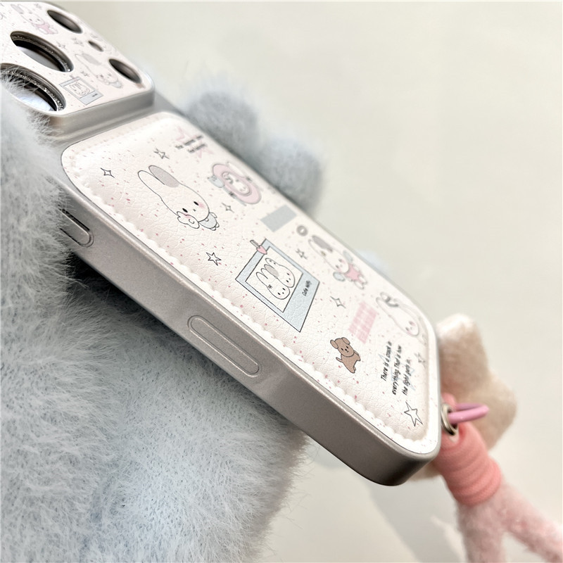 Ốp điện thoại chất liệu TPU + PU họa tiết thỏ cho iPhone 17 Pro max 16 Pro Rabbit