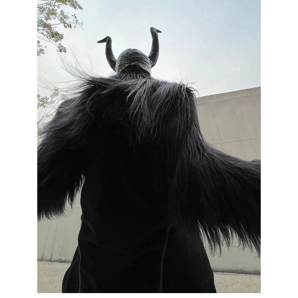 Xuyên Biên Giới đạo cụ Halloween với mũ sừng và áo khoác, làm từ lông nhân tạo siêu ngắn