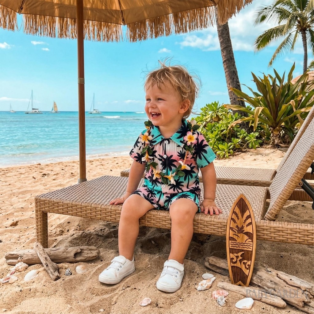 6m-4y Trẻ Em Bé Trai Trang Phục Mùa Hè Hawaii Cây Dừa / Lá Cọ In Áo Sơ Mi Tay Ngắn Có Quần Short Bộ 2 Chiếc