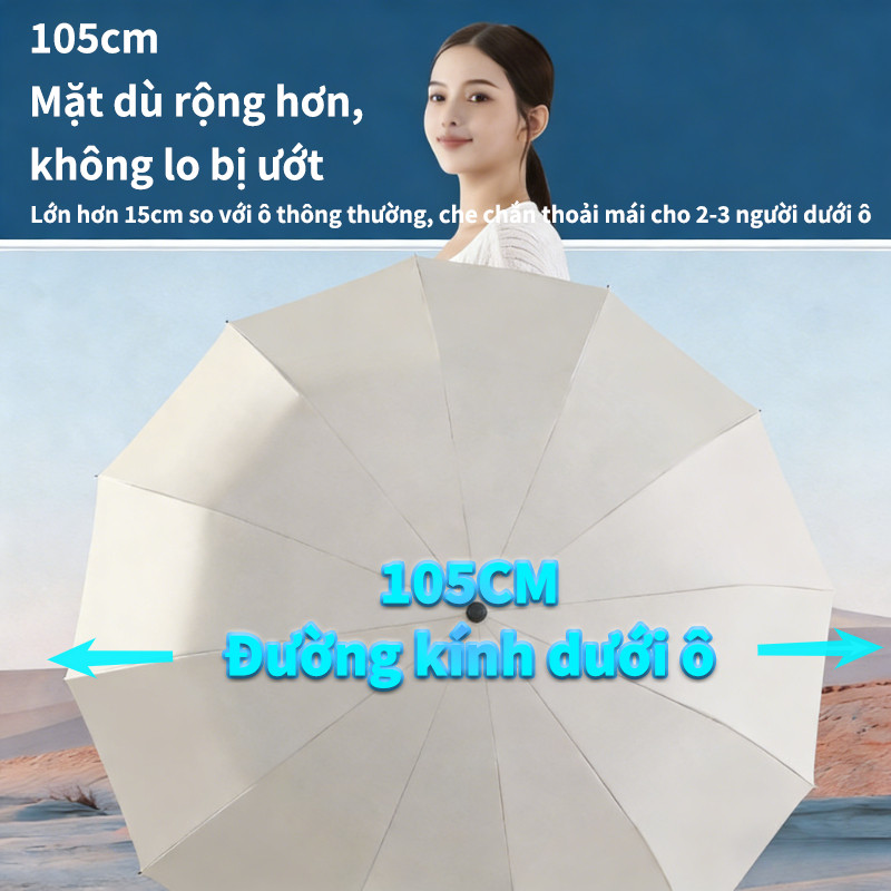 Ô Dù Tự Động 24 Nan Gấp Gọn - Bấm 2 Chiều, Size Lớn, Chống UV & Che Mưa Hiệu Quả, Đa Năng Tiện Lợi