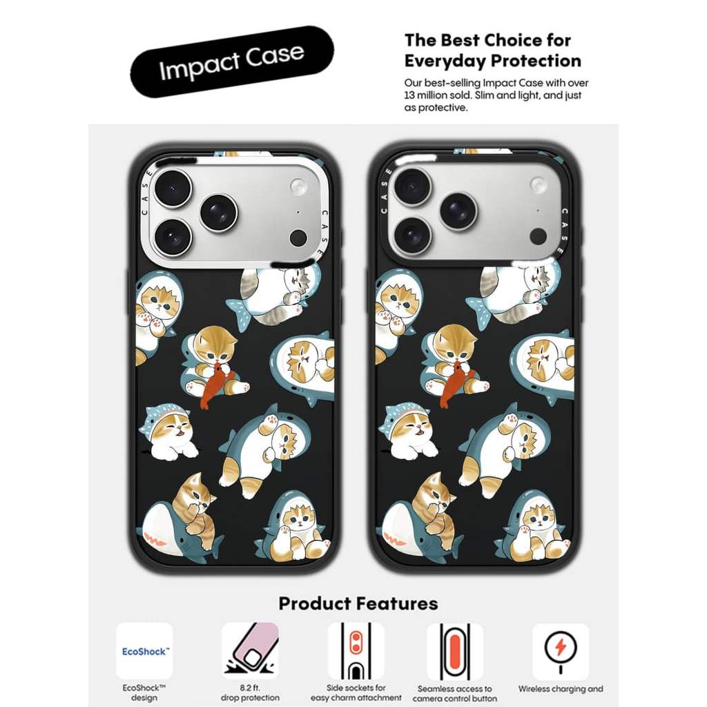 CASECASE X Shark Cat Case Phiên bản vòng máy ảnh màu trắng mờ Đen cứng hút từ tính Vỏ tác động cho Apple IPhone 13 14 15 16 17 Pro Max Air Plus có hộp