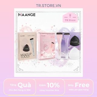Bộ Cọ Trang Điểm MAANGE 3 Món: Cọ Tán Kem Nền Bản Rộng Siêu Mỏng & Mút Tán Tam Giác Kèm Hộp Đựng