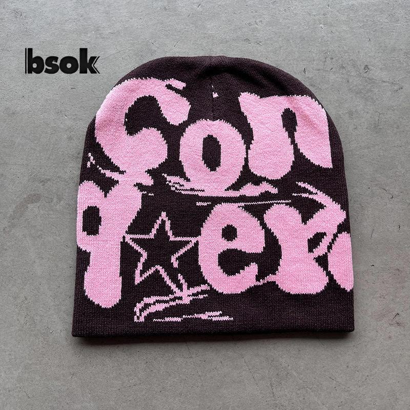 Beanie len acrylic dệt kim vintage Y2K màu bò, giữ ấm tốt cho mùa đông, phù hợp thời trang hàng ngày