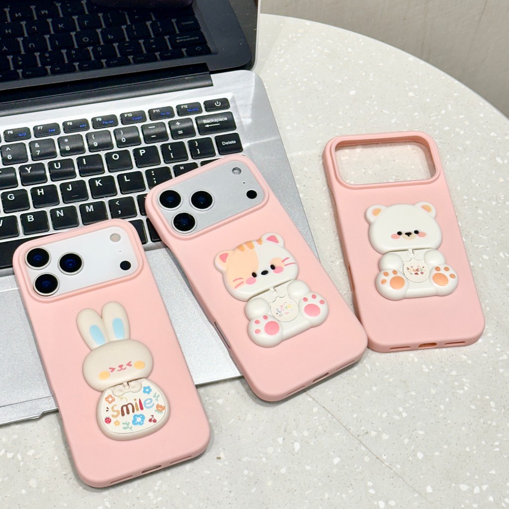 Vỏ điện thoại hình gấu bông hồng 3D phù hợp cho iPhone 17 Pro Max  iPhone 17 16 15 14 13 12 11