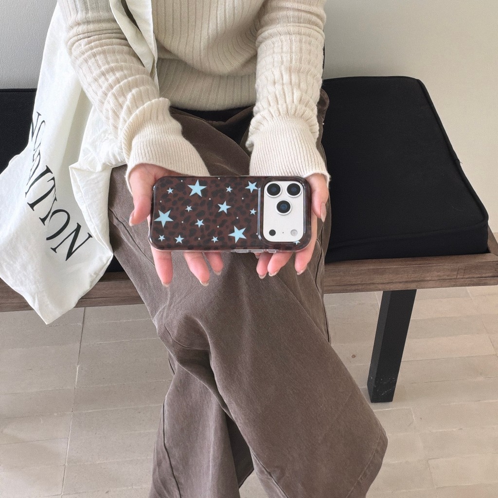 Ốp lưng iPhone ngôi sao năm cánh màu xanh da báo phù hợp cho iPhone 17 Pro Max 17 16 15 14 13