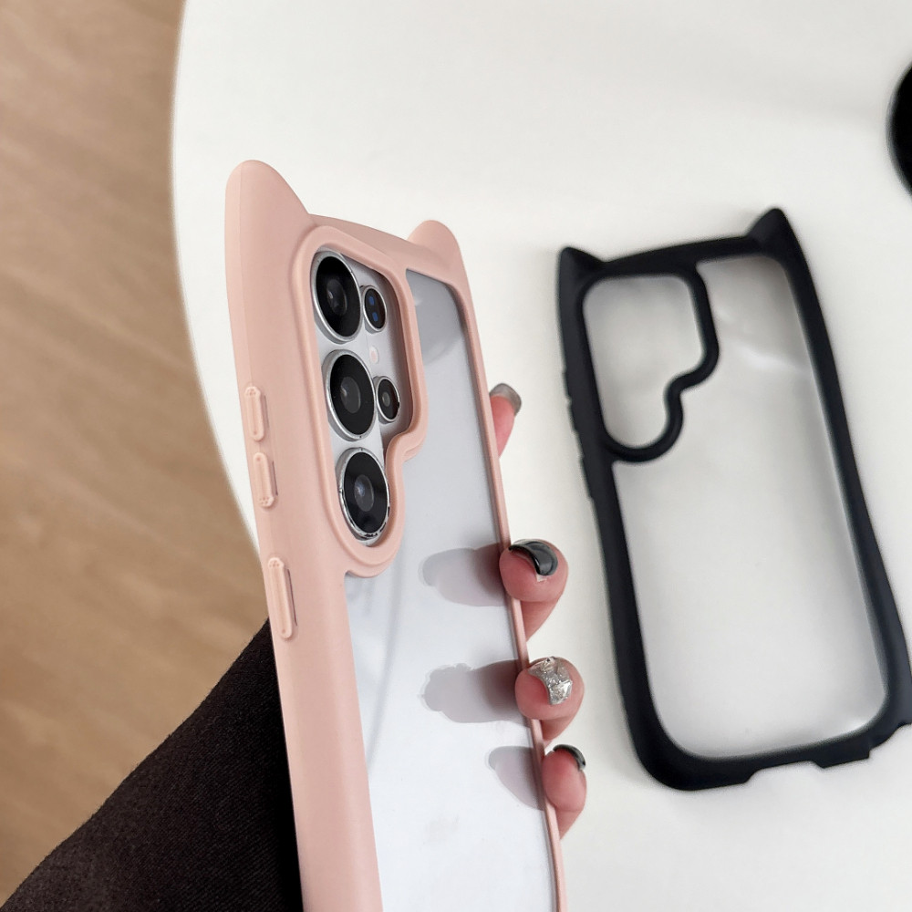 Ốp Điện Thoại Hình Tai Mèo Cho Samsung Galaxy S26 S25 S24 S23 Plus Siêu Edge Trong Suốt PC Nhiều Màu Sắc TPU Viền Chống Rơi Vỏ Thời Trang
