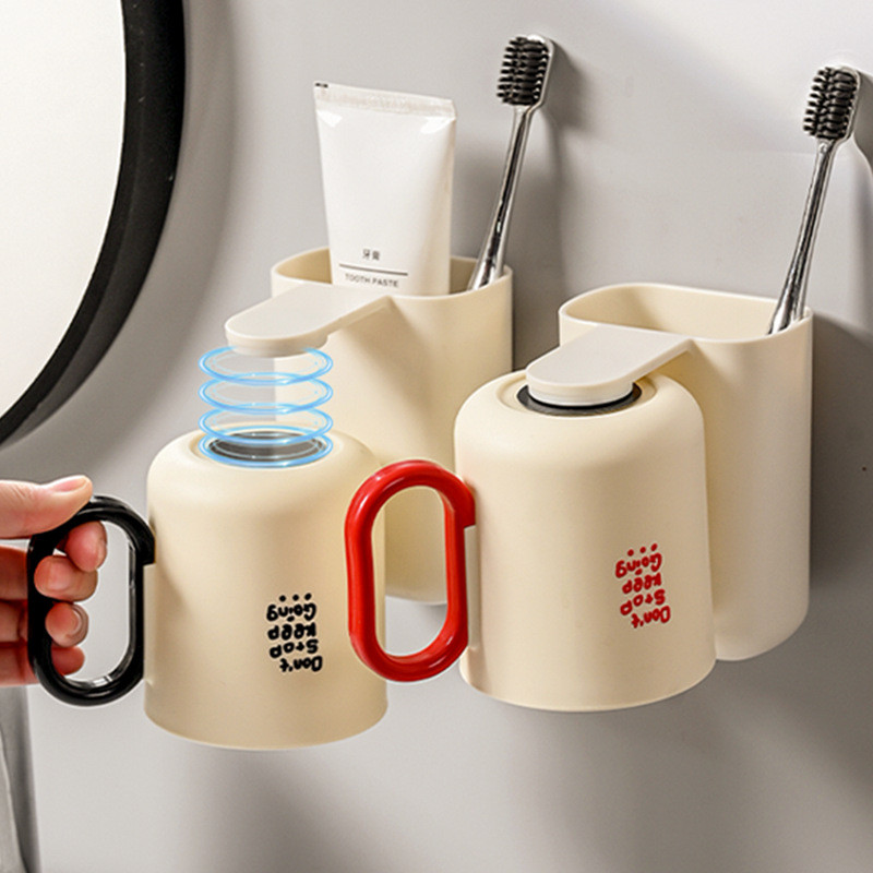 Giá Để Bàn Chải Đánh Răng Treo Tường Không Đục Lỗ, Cốc Nước súc Miệng Từ Tính 2 Trong
