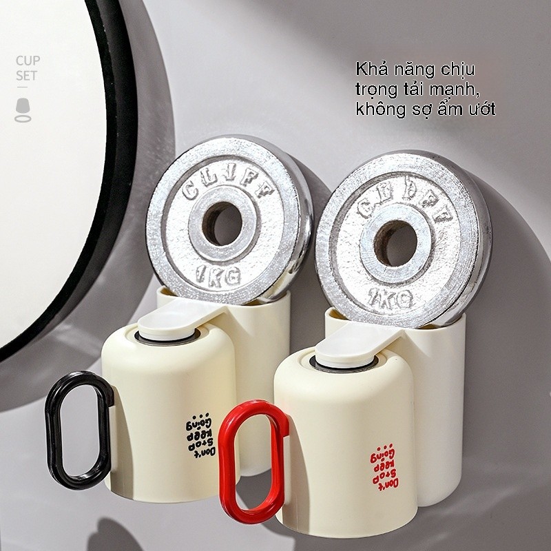 Giá Để Bàn Chải Đánh Răng Treo Tường Không Đục Lỗ, Cốc Nước súc Miệng Từ Tính 2 Trong