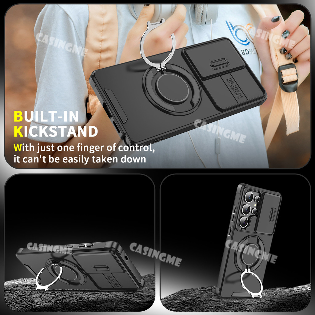 Ốp Điện Thoại Giáp Sang Trọng Cho Samsung Galaxy S26Ultra S26 26S S24 S 26 S25 Plus + Ultra FE 4G 5G Trượt Camera Bảo Vệ Vỏ Từ Giá Đỡ Giáp Chống Sốc Ốp Lưng