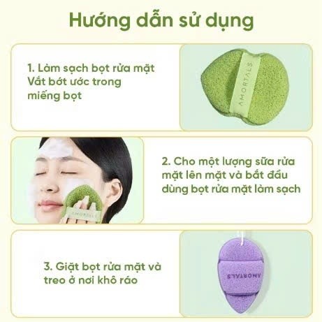 Bông trang điểm, tẩy trang, rửa mặt Amortals Smile hình giọt nước siêu mềm, có thể dùng ướt hoặc khô