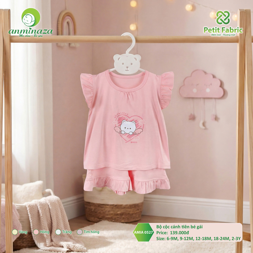 Bộ Cộc Cánh Tiên Bé Gái Anminaza Vải Sợi Tre Mềm Mịn Co Dãn - Hàng Chính Hãng AMI0527