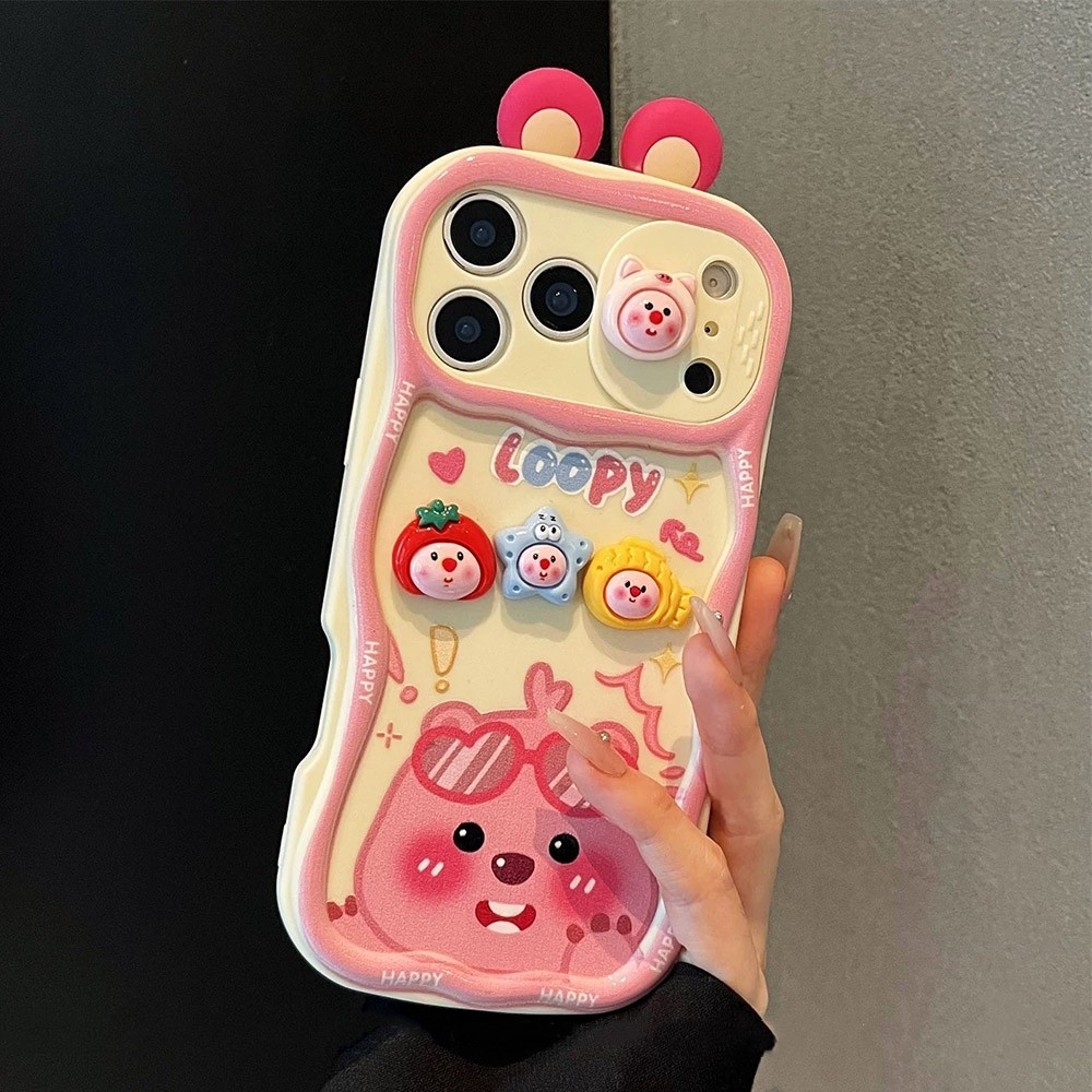 Ốp điện thoại cửa sổ trượt 3D Ear Tomato Star Beaver + Dây buộc cho iPhone 17 Pro Max 16 Plus 15 14 13 12 11 Vỏ bảo vệ chống sốc