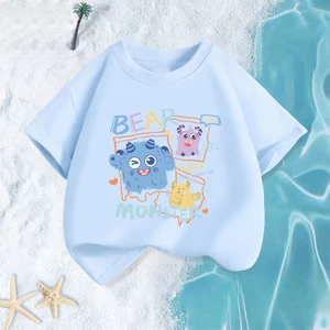 Monster Boys Đồ họa giản dị Áo sơ mi trẻ em mùa hè tay ngắn thoáng khí dáng rộng vừa vặn Đồ chơi hàng đầu
