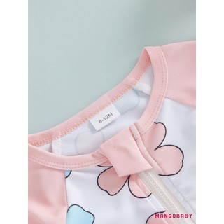 MG-Toddler Bộ Đồ Bơi Bé Gái Hoa Nửa Khóa Kéo Dài Tay Rash Guard Bộ Đồ Tắm Và Mũ Chống Nắng Đồ Bơi Đáng Yêu