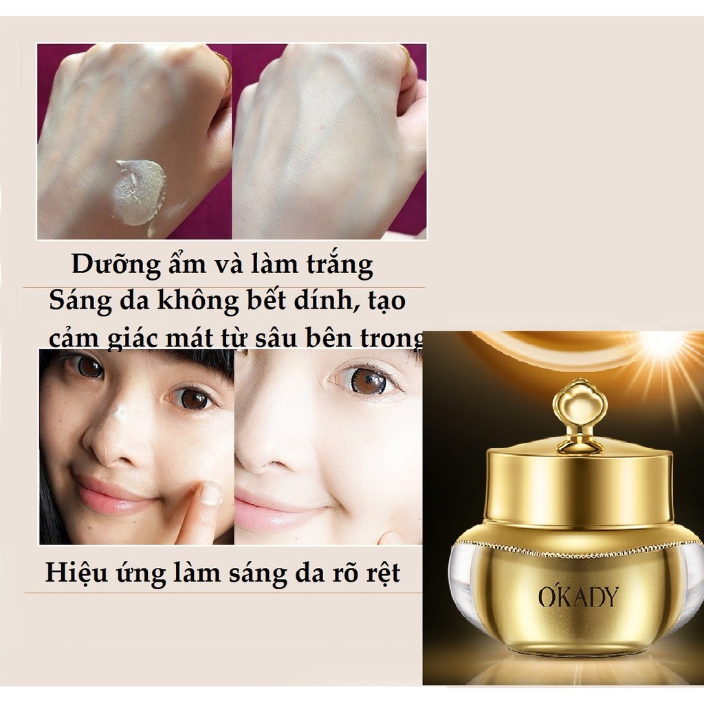 Kem Sâm Vàng Gold OKady 3in1 Trắng Da, Làm Kem Lót Nâng Tông, Chống Nắng  Sản Xuất Lô Mới 2026 HSD 3 năm Kể từ ngày SX