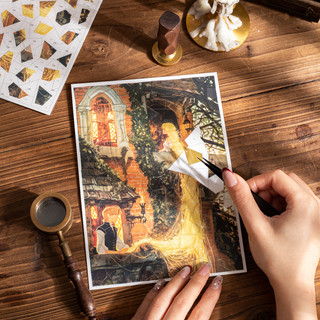 ENWEI 4 Cái [Dòng truyện cổ tích bằng giấy] Nhãn dán phong cảnh chống nước 3D cỡ lớn Alice ở xứ sở thần tiên Đảo rừng Đồ dùng nhật ký tuyết đầu tiên
