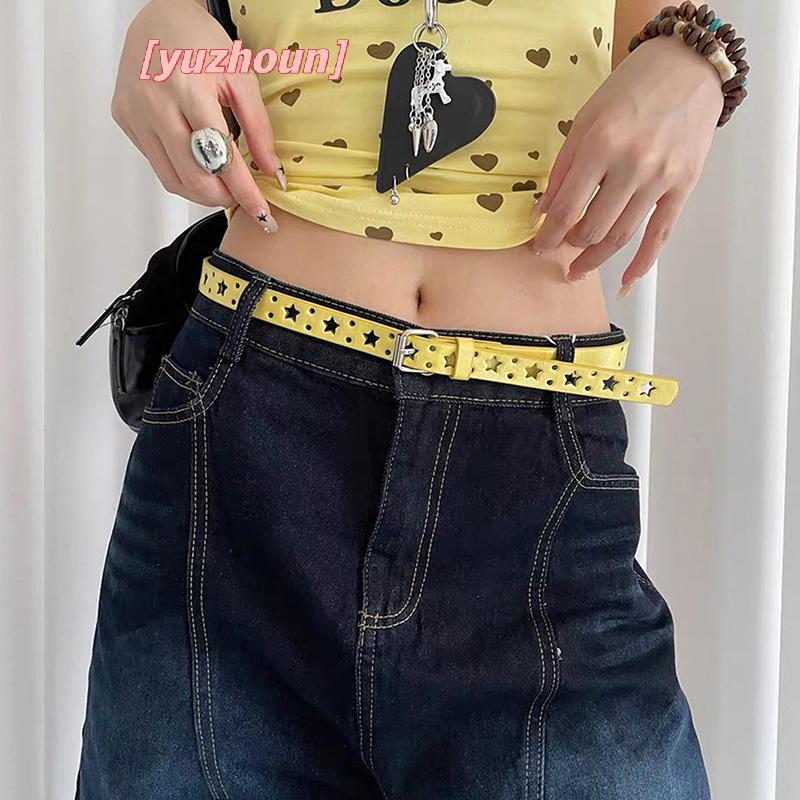 Thắt lưng nữ màu vàng chanh xu hướng Y2K, phù hợp mùa hè và không cần đục lỗ