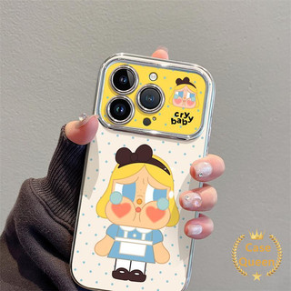 Phim hoạt hình dễ thương Cry Baby Girl Cover Tương thích cho IPhone 17 16 13 15 12 14 11 Pro Max Air XR 7 8 16 15 14 Plus X XS Max Vỏ cửa sổ lớn mạ điện sang trọng