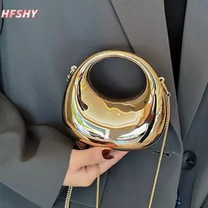 HFSHY Dây Xích Nữ Túi Đeo Ngang Ví Nhỏ Acrylic Kim Loại Luster Nửa Trăng Đảng Tiệc Túi Nữ Túi Xách Sang Trọng VN